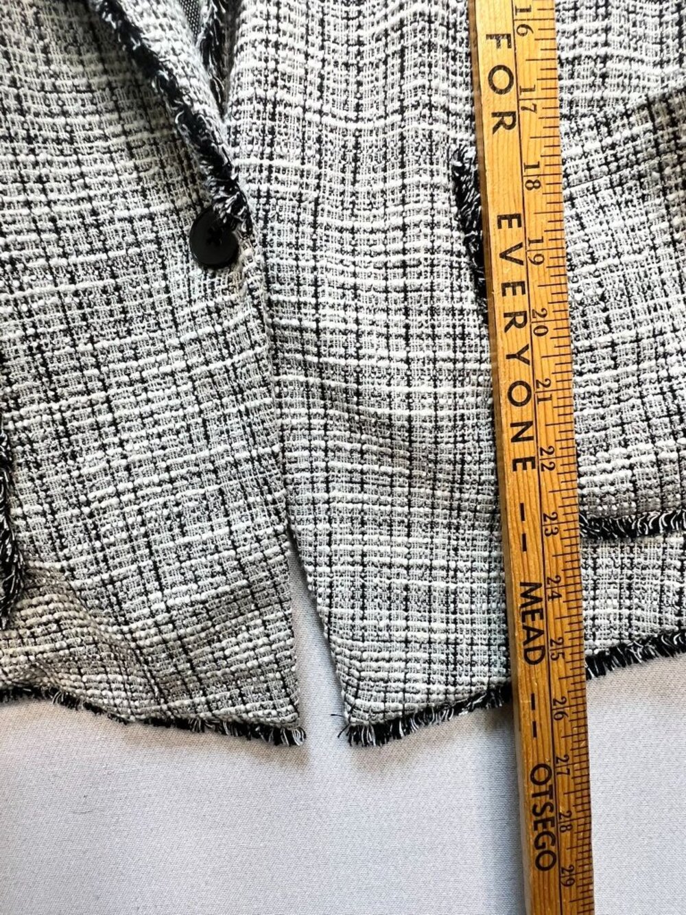 Lane Bryant Women's Tweed One Button Blazer Jacket Fringe Trim Sz 22 Black White - Picture 7 of 11